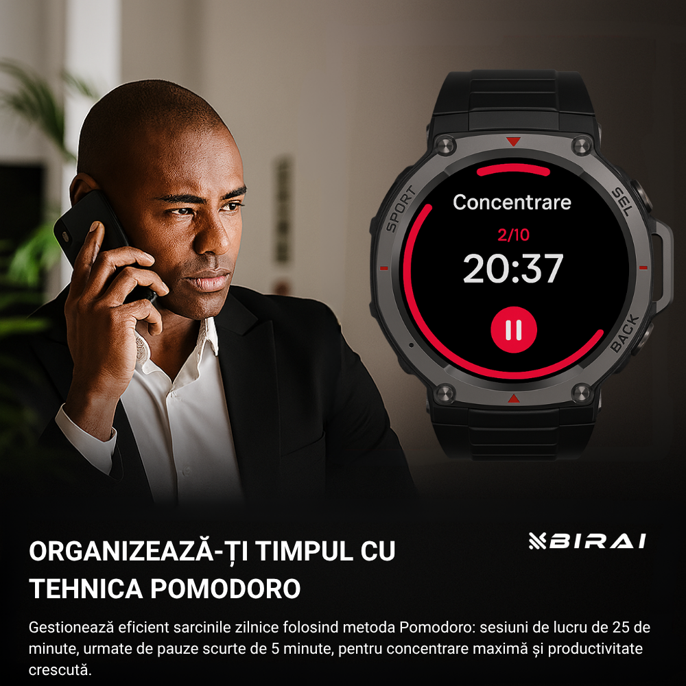 Smartwatch Bărbați GloryFitPro Birai – GPS, AMOLED 1.43", 5ATM, Apeluri Bluetoot, Negru - imagine produs