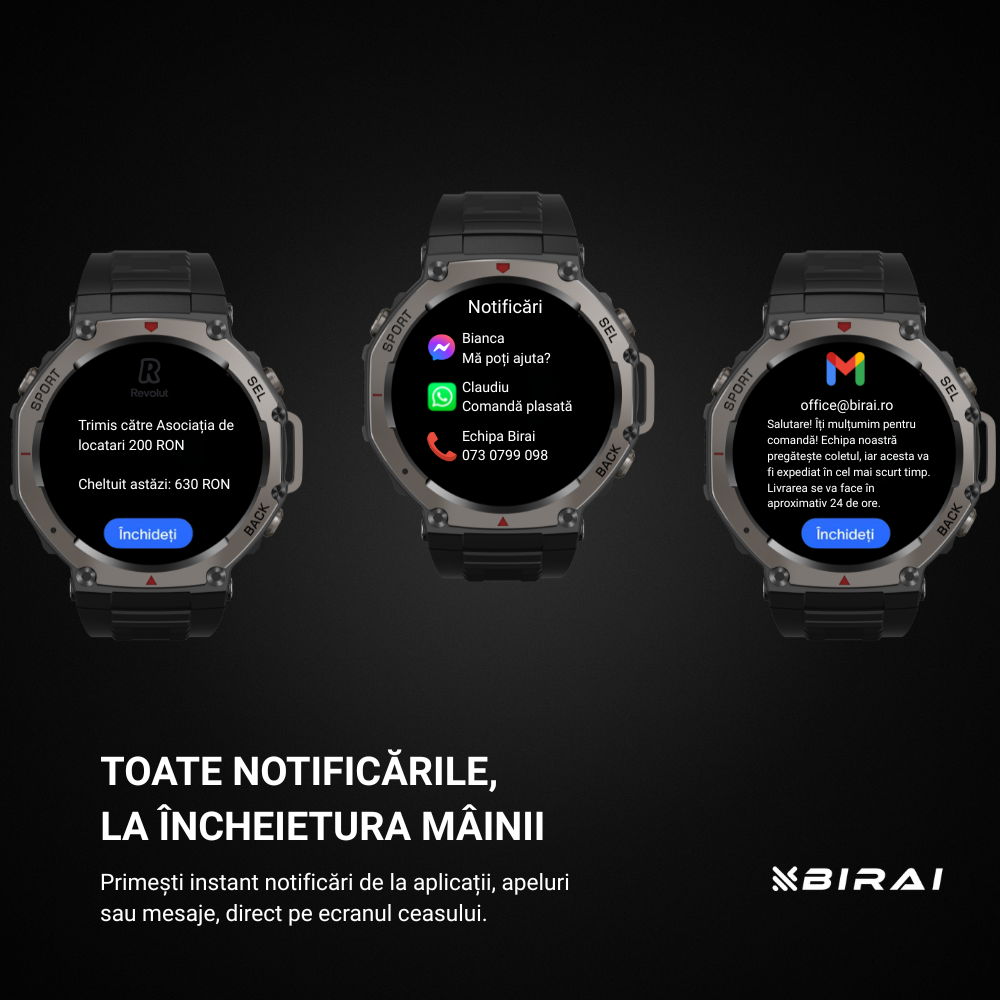 Smartwatch Bărbați GloryFitPro Birai – GPS, AMOLED 1.43", 5ATM, Apeluri Bluetoot, Negru - imagine produs