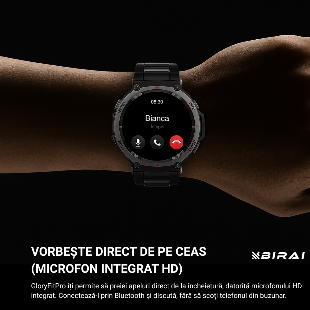 Smartwatch Bărbați GloryFitPro Birai – GPS, AMOLED 1.43", 5ATM, Apeluri Bluetoot, Negru - imagine produs
