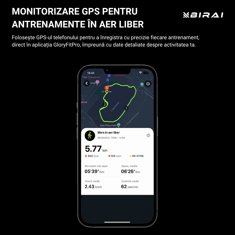 Smartwatch Bărbați GloryFitPro Birai – GPS, AMOLED 1.43", 5ATM, Apeluri Bluetoot, Negru - imagine produs