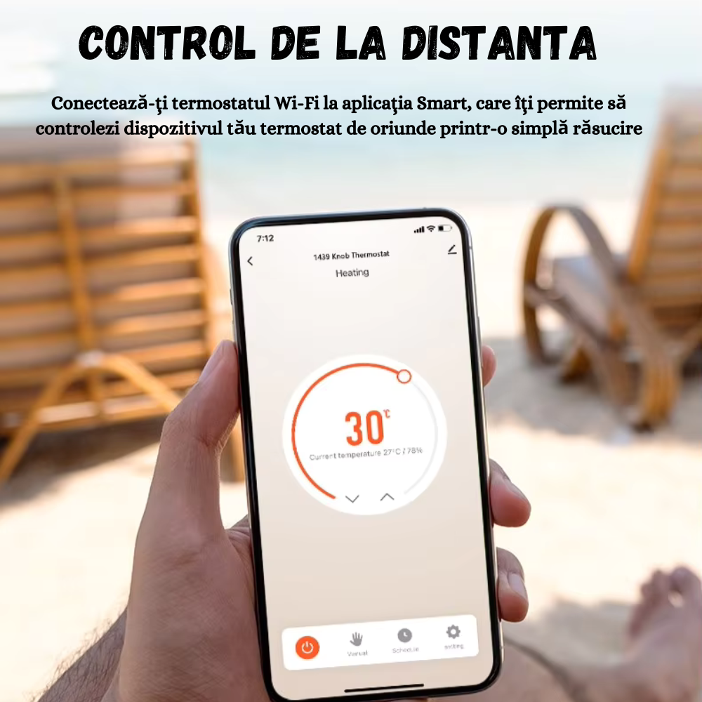 Termostat Inteligent WiFi Birai Gri – Tuya/Smart Life, Google Home & Alexa, Afișaj Tactil, Centrală Gaz - imagine produs