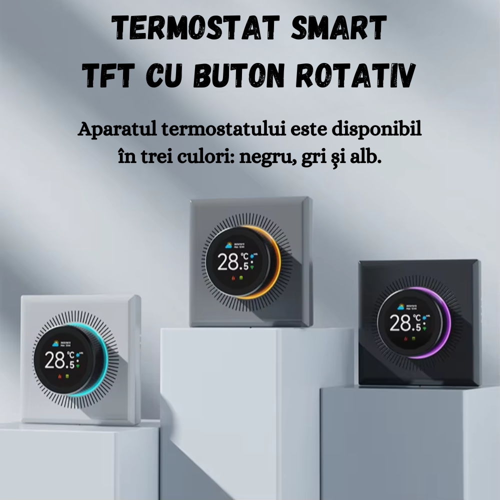 Termostat Inteligent WiFi Birai Negru – Tuya/Smart Life, Google Home & Alexa, Afișaj Tactil, Centrală Gaz - imagine produs
