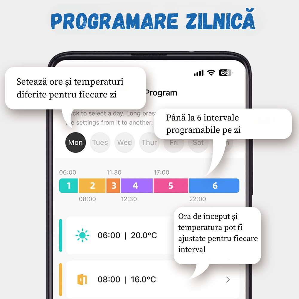 Termostat Smart Birai EcoTherm Negru – Programabil, WiFi, RF 433MHz, Control Vocal Alexa & Google Home, Receiver Inclus - imagine produs