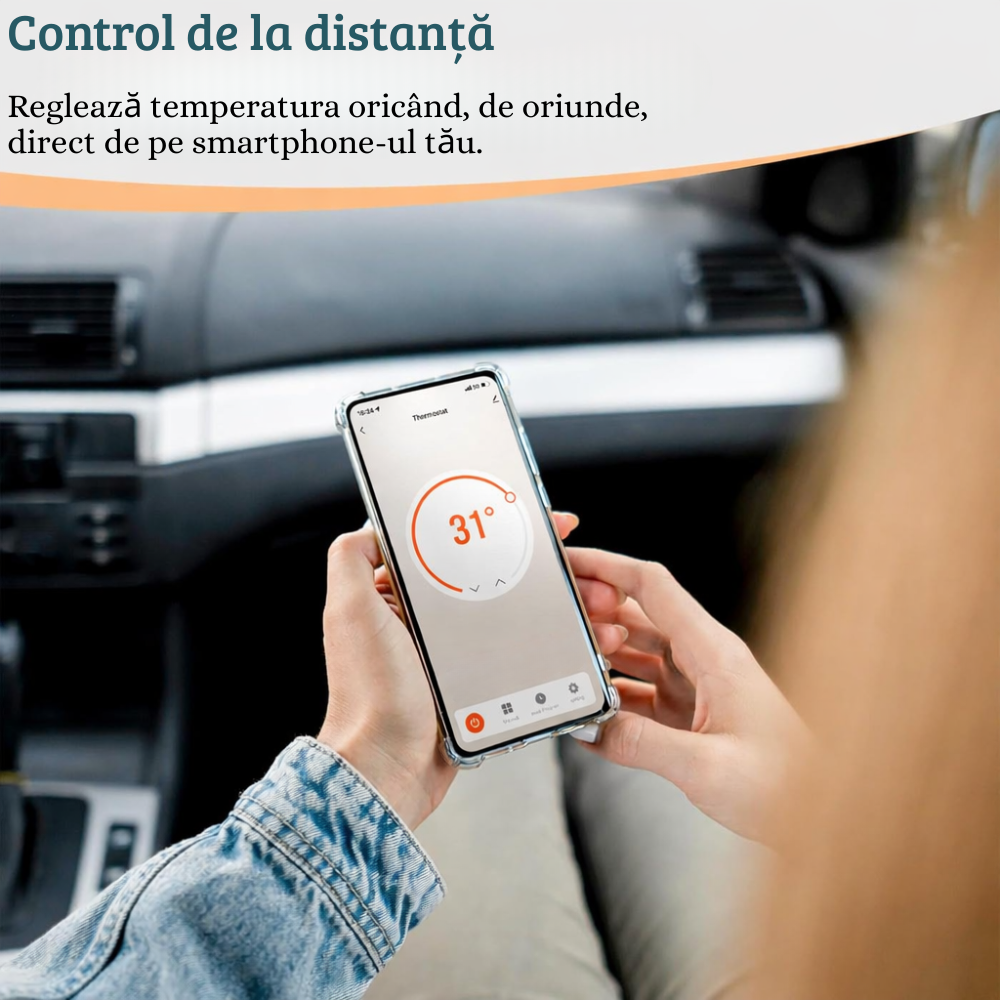Termostat Smart Birai EcoTherm Negru – Programabil, WiFi, RF 433MHz, Control Vocal Alexa & Google Home, Receiver Inclus - imagine produs
