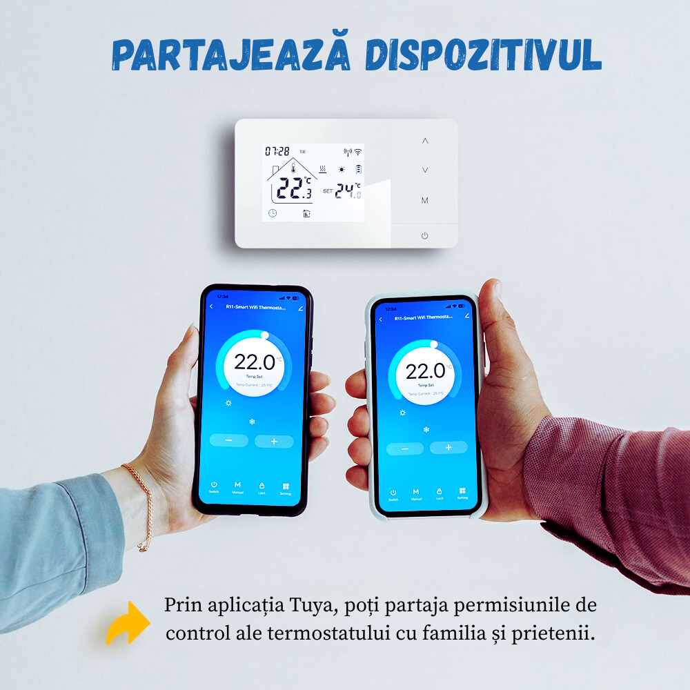 Termostat Smart Birai EcoTherm Alb – Programabil, WiFi, RF 433MHz, Control Vocal Alexa & Google Home, Receiver Inclus - imagine produs