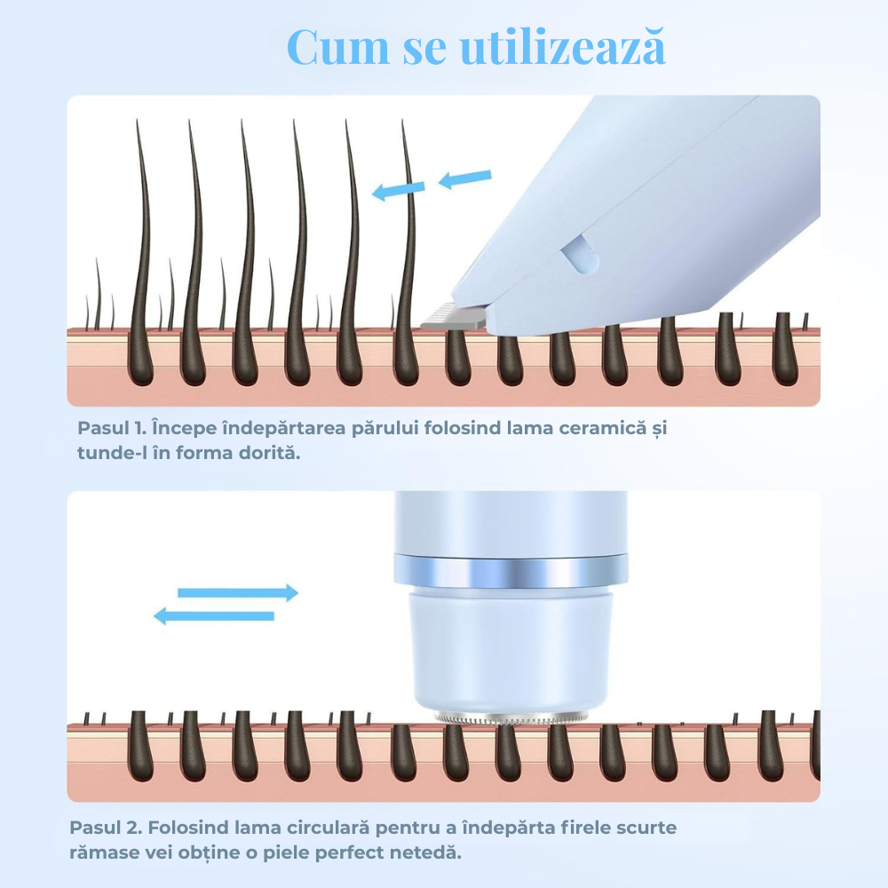 Epilator Electric 2 în 1 Birai LadyTrim Pro Albastru – Ras Delicat Femei, Picioare, Axilă, Zonă Intimă - imagine produs