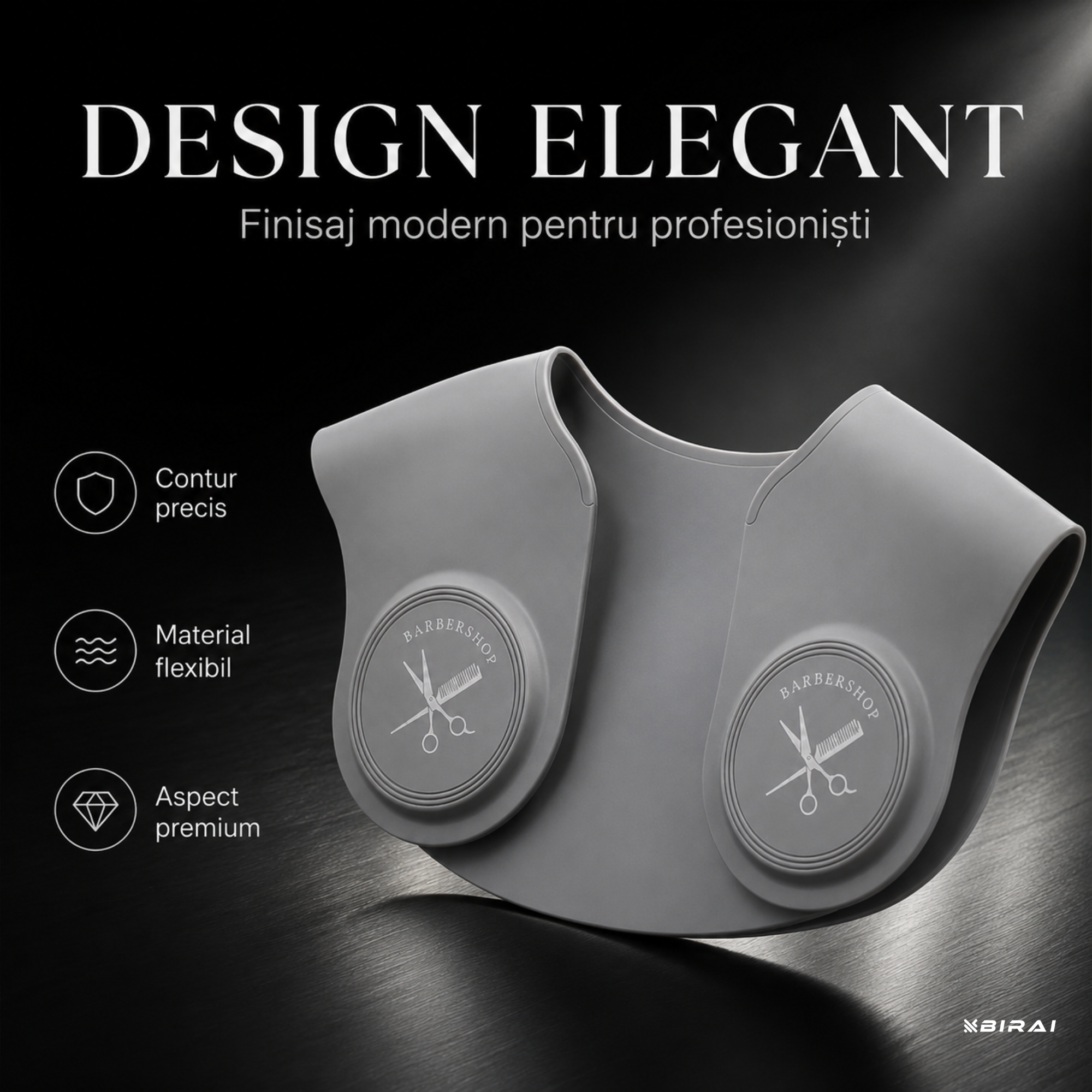 Guler Profesional BIRAI din Silicon pentru Tuns și Vopsit, Impermeabil, Reutilizabil, Gri, 32 × 37 cm - imagine produs