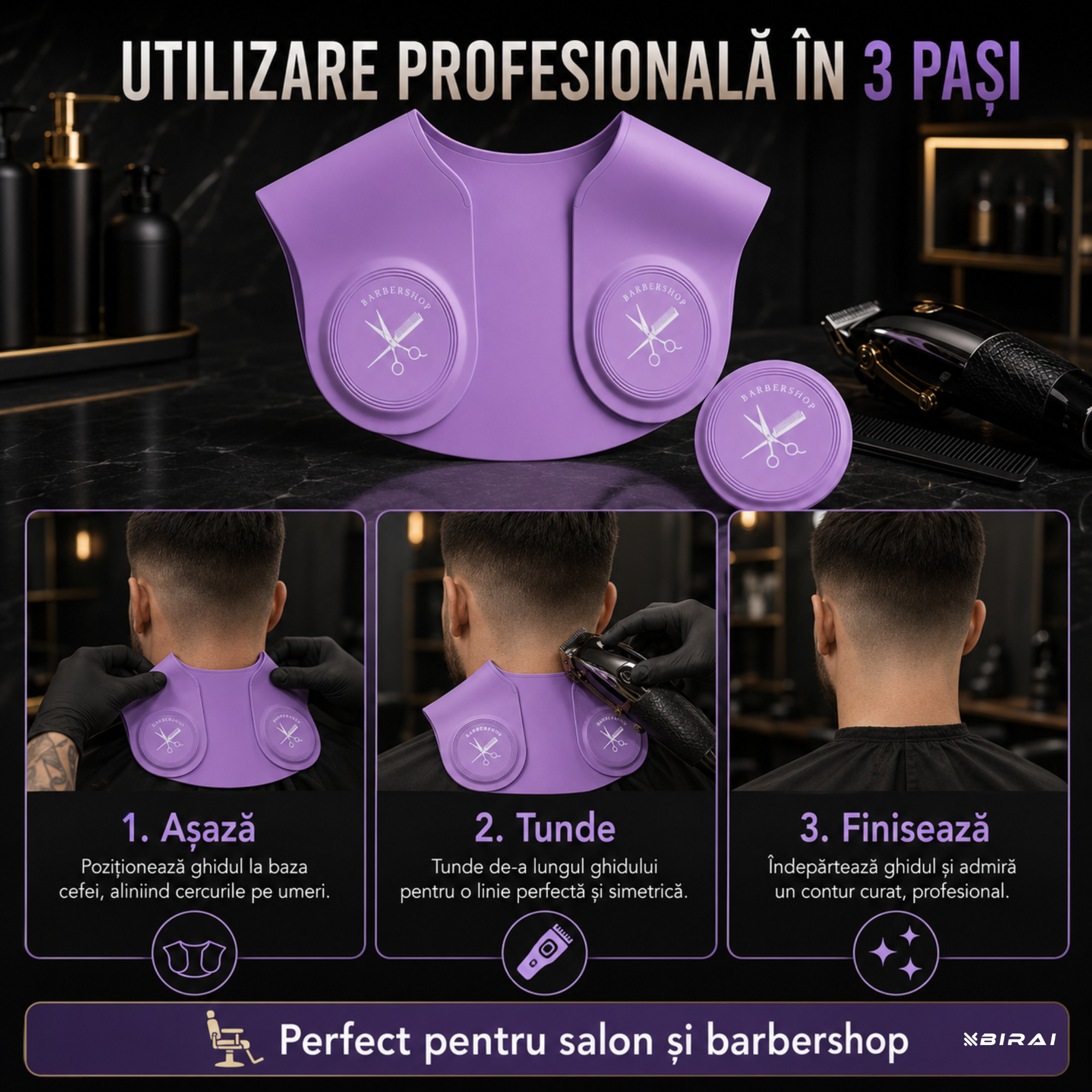 Guler Profesional BIRAI din Silicon pentru Tuns și Vopsit, Impermeabil, Reutilizabil, Mov, 32 × 37 cm - imagine produs