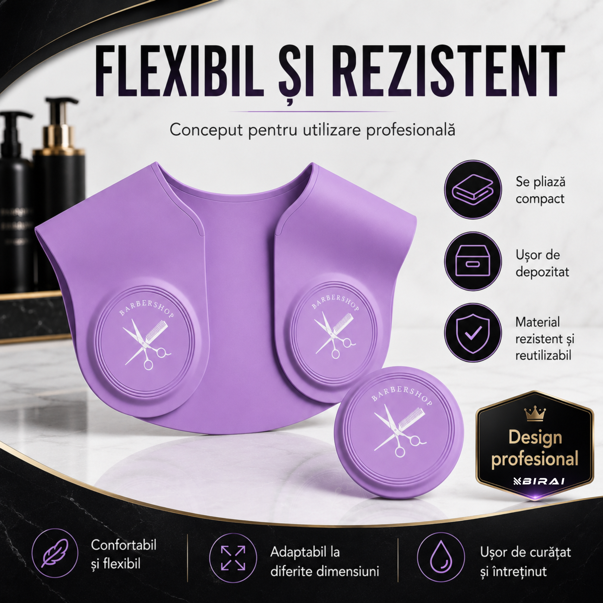 Guler Profesional BIRAI din Silicon pentru Tuns și Vopsit, Impermeabil, Reutilizabil, Mov, 32 × 37 cm - imagine produs