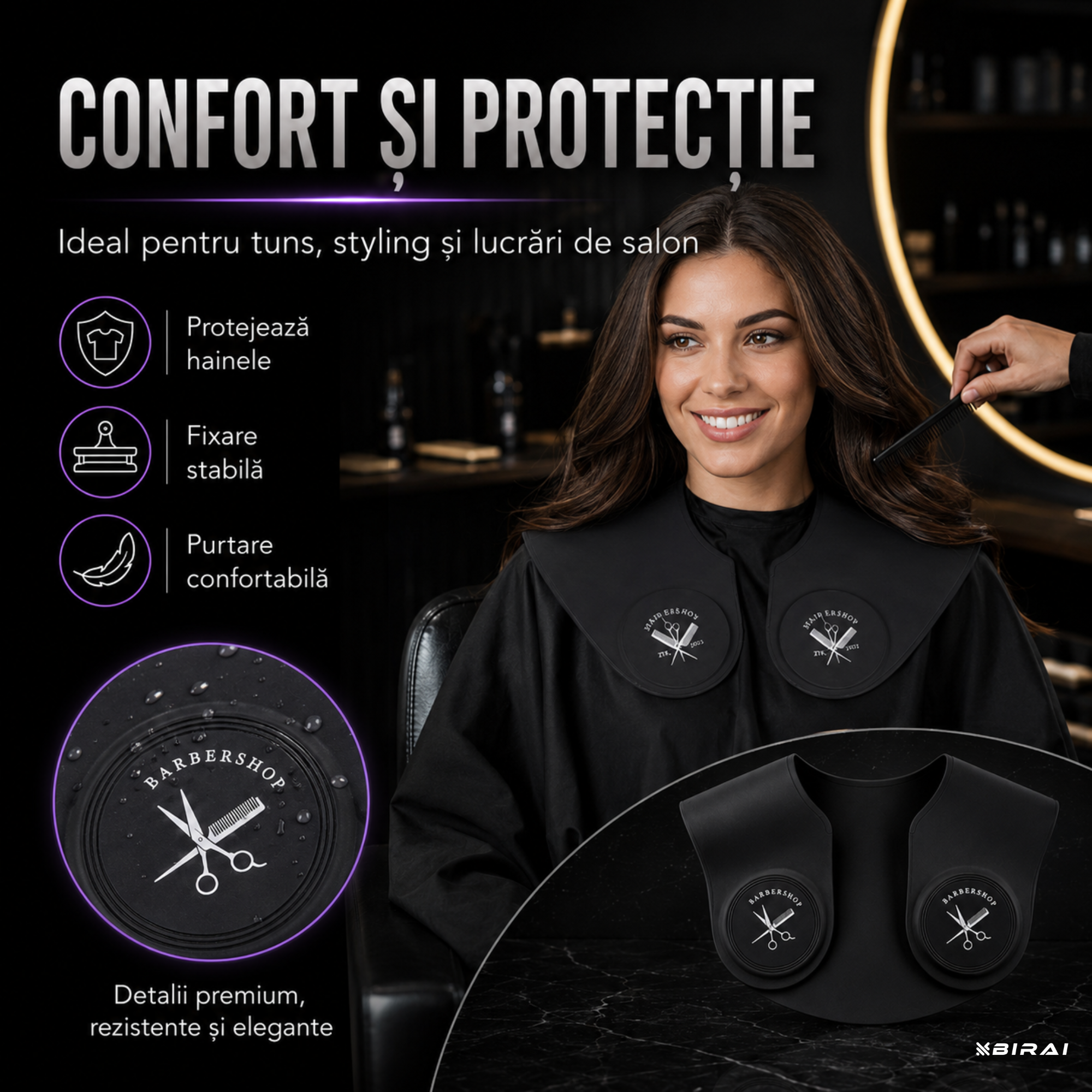 Guler Profesional BIRAI din Silicon pentru Tuns și Vopsit, Impermeabil, Negru, 56 × 41 cm - imagine produs
