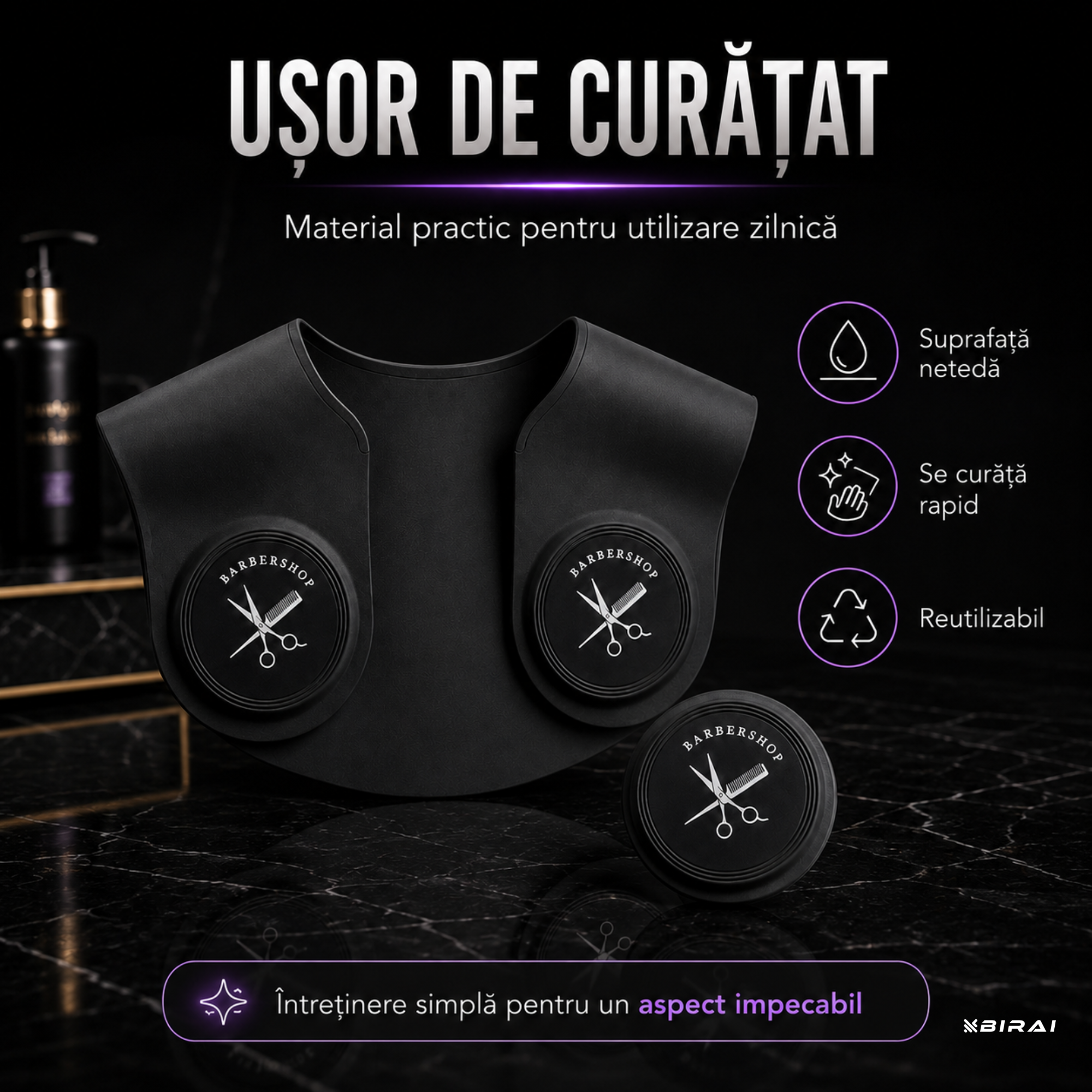 Guler Profesional BIRAI din Silicon pentru Tuns și Vopsit, Impermeabil, Negru, 56 × 41 cm - imagine produs