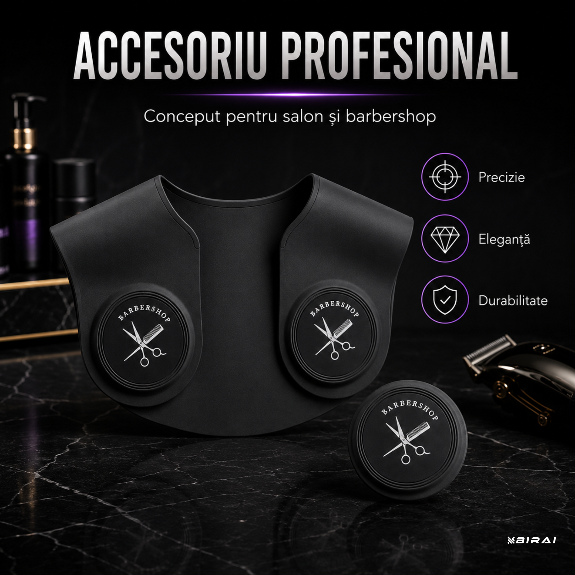 Guler Profesional BIRAI din Silicon pentru Tuns și Vopsit, Impermeabil, Negru, 56 × 41 cm - imagine produs
