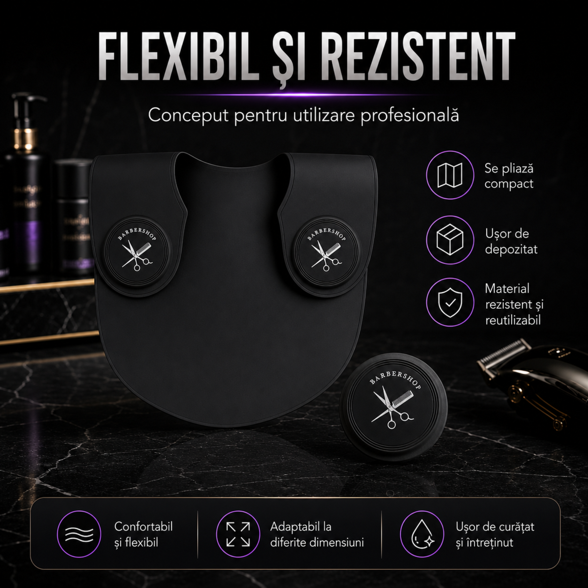 Guler Profesional BIRAI din Silicon pentru Tuns și Vopsit, Impermeabil, Negru, 56 × 41 cm - imagine produs
