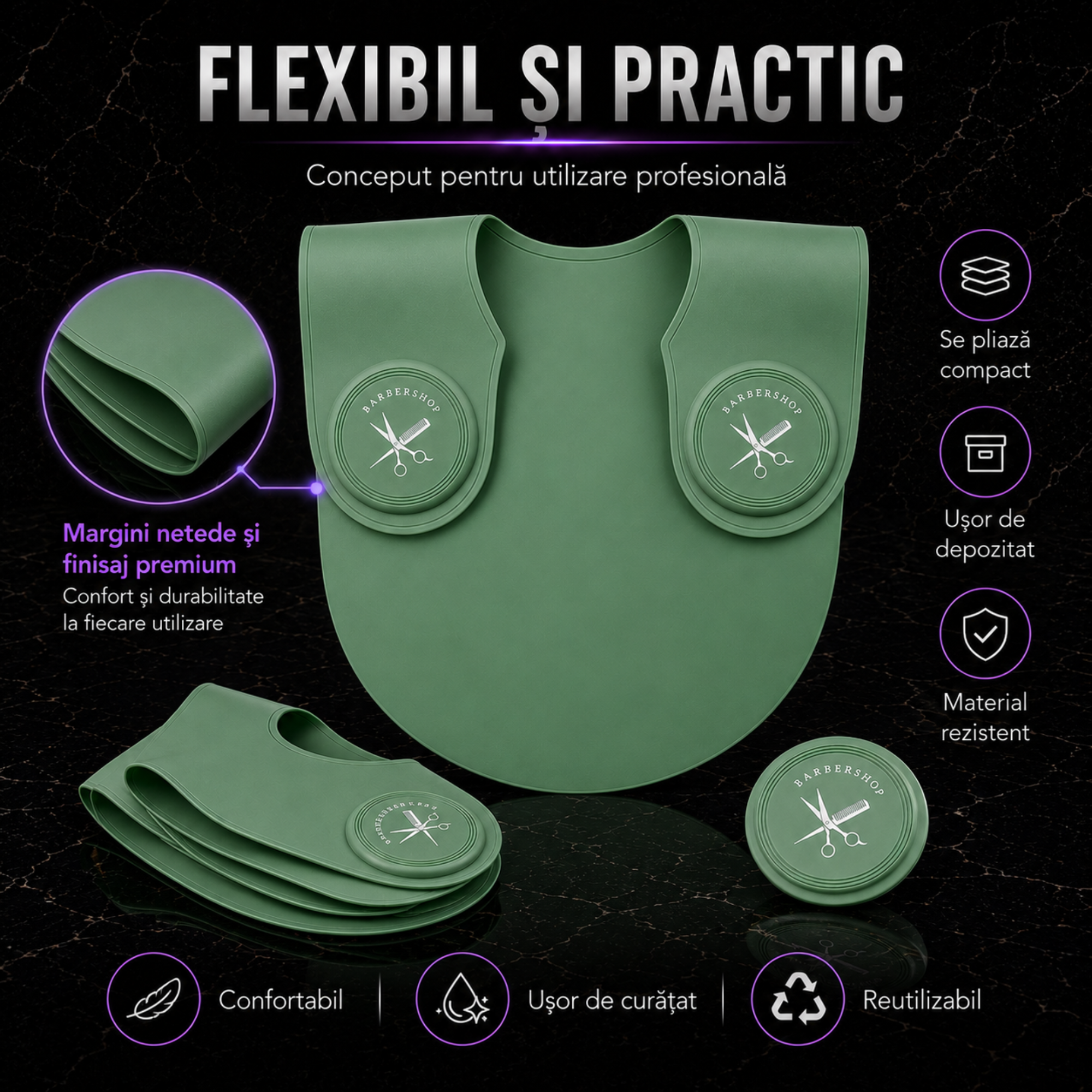 Guler Profesional BIRAI din Silicon pentru Tuns și Vopsit, Impermeabil, Verde, 56 × 41 cm - imagine produs