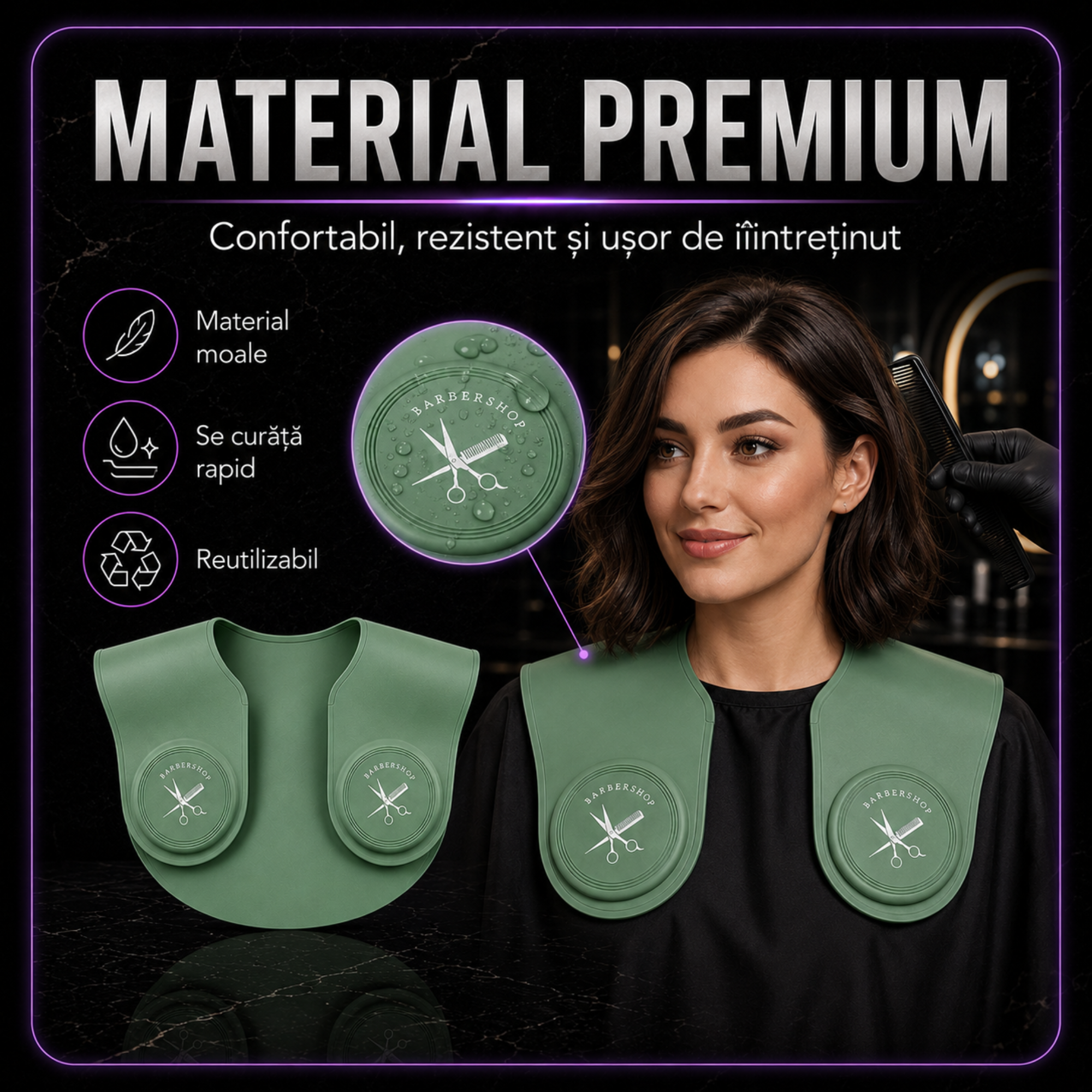 Guler Profesional BIRAI din Silicon pentru Tuns și Vopsit, Impermeabil, Verde, 56 × 41 cm - imagine produs